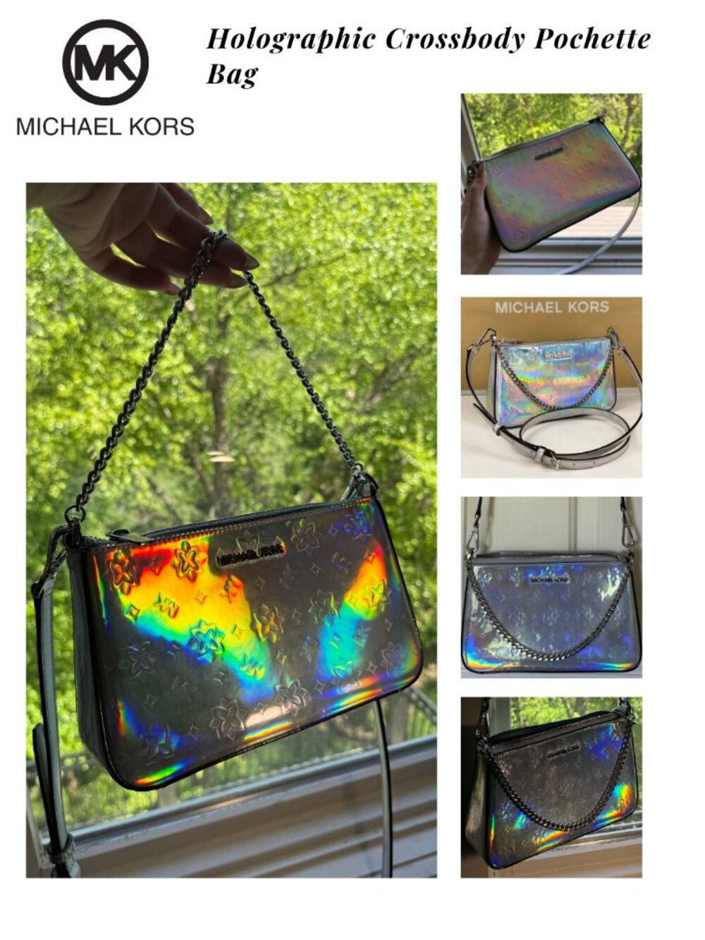 Michael Kors Jet Set Travel Holographic Crossbody Pochette Laser Silver Bag